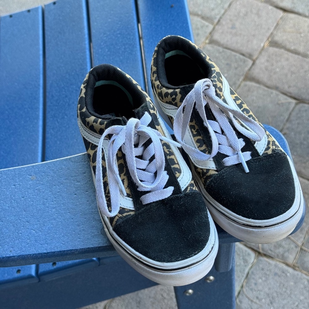 Vans Old Skool ComfyCush Leopard Print Black Suede Kids Shoes Size 1.5 US